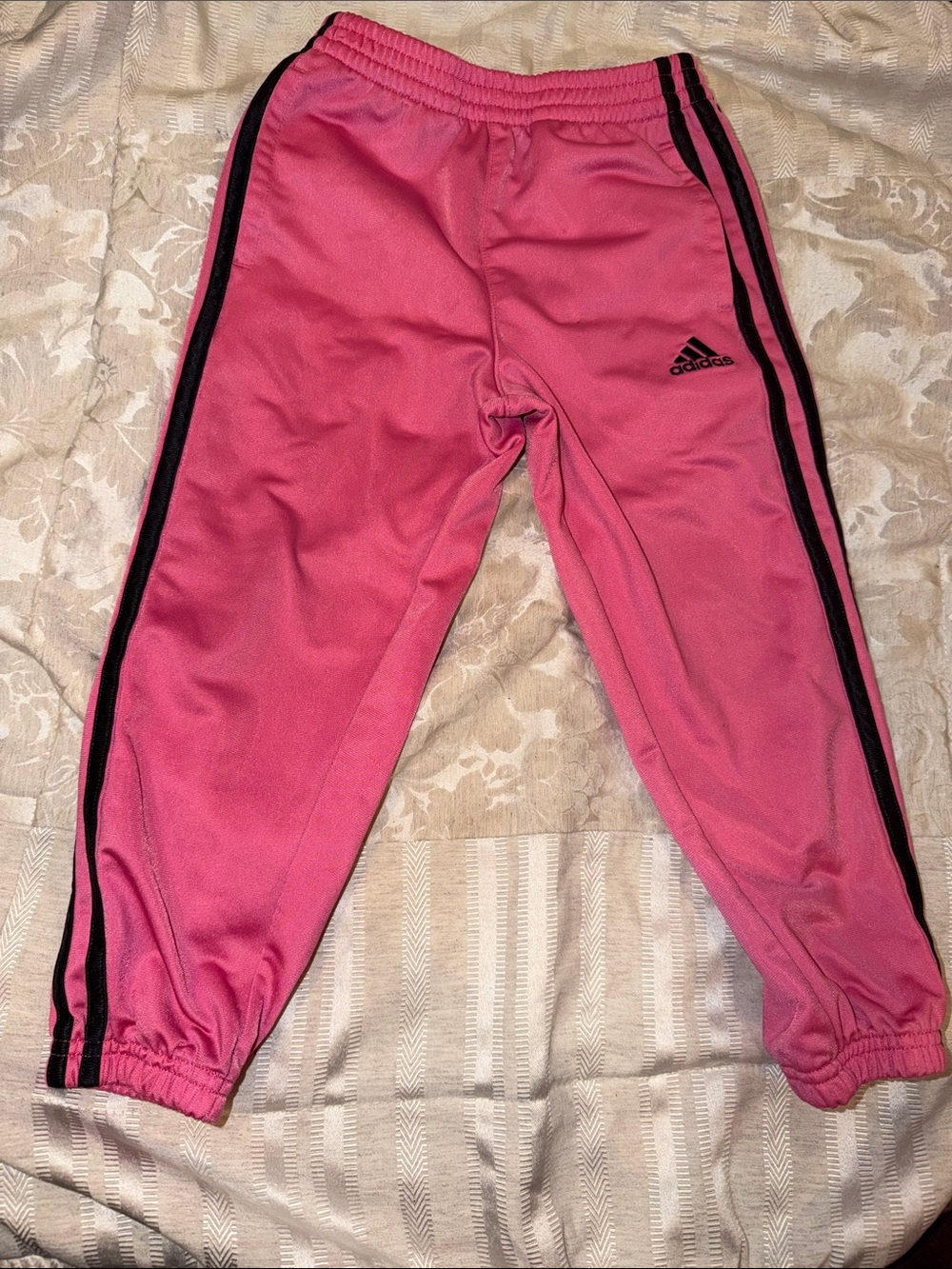 adidas Kids Hot Pink Joggers with Black Stripes